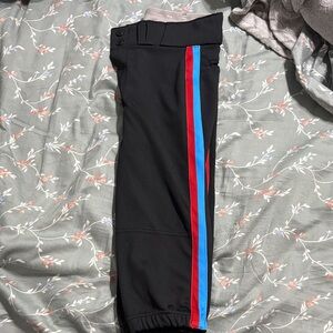 Black baseball Pants with Red & Blue Side Stripes